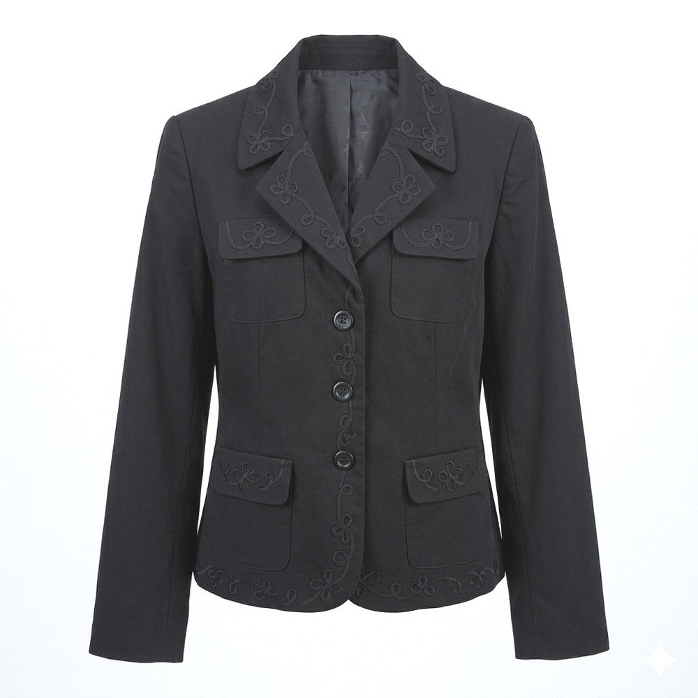 Josephine Chaus Womens Black Embroidered Soutache Cotton Blazer Jacket 8
